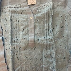 Elegant Lace Embroidered Blouse - Light Blue